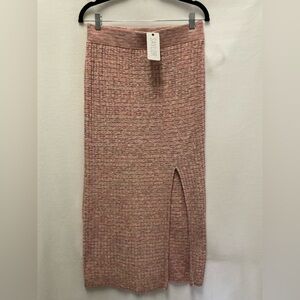 SAYLOR Heathered Pink Ribbed Midi Skirt with Side Slit